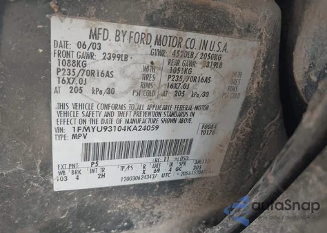 2004 Ford Escape Xlt из США, поврежденный, VIN 1FMYU93104KA24059